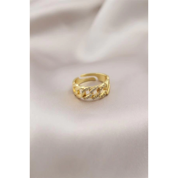 Gold Renk Metal Zincir Model Taşlı Kadın Yüzük