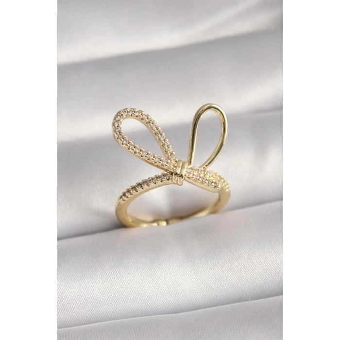 Gold Renk Zirkon Taşlı Düğüm Model Kadın Yüzük
