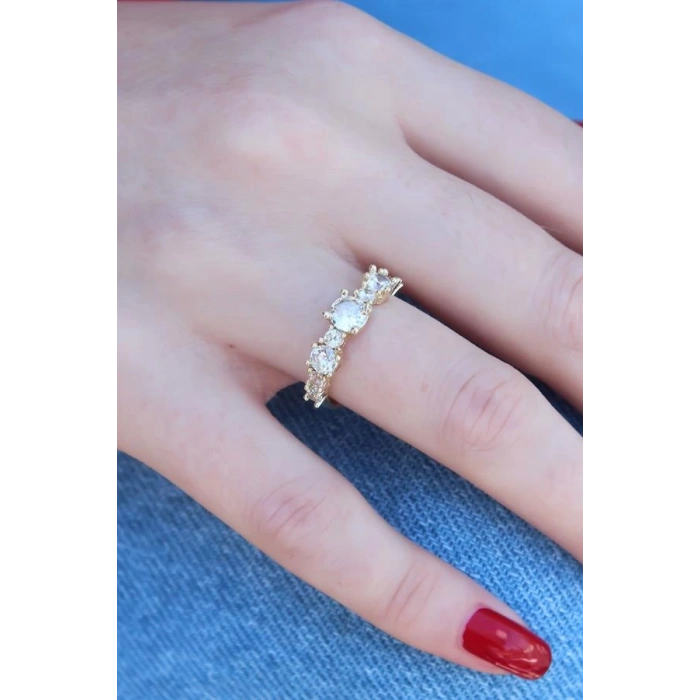 Gold Renk Zirkon Taşlı Kadın Yüzük