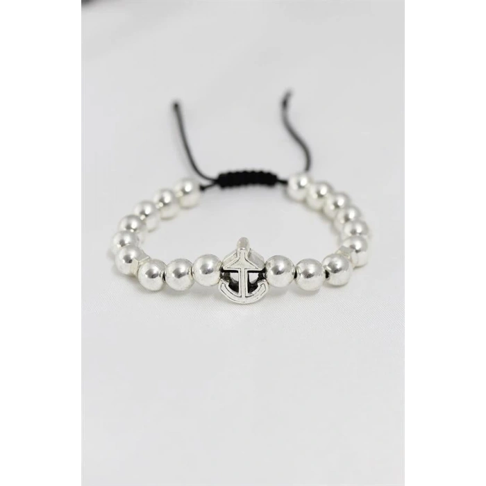 Gümüş Renk Çapa Figürlü Asansörlü Erkek Bileklik