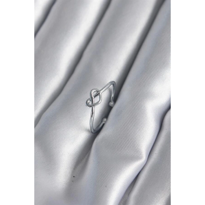 Gümüş Renk Düğüm Kalp Model Kadın Yüzük