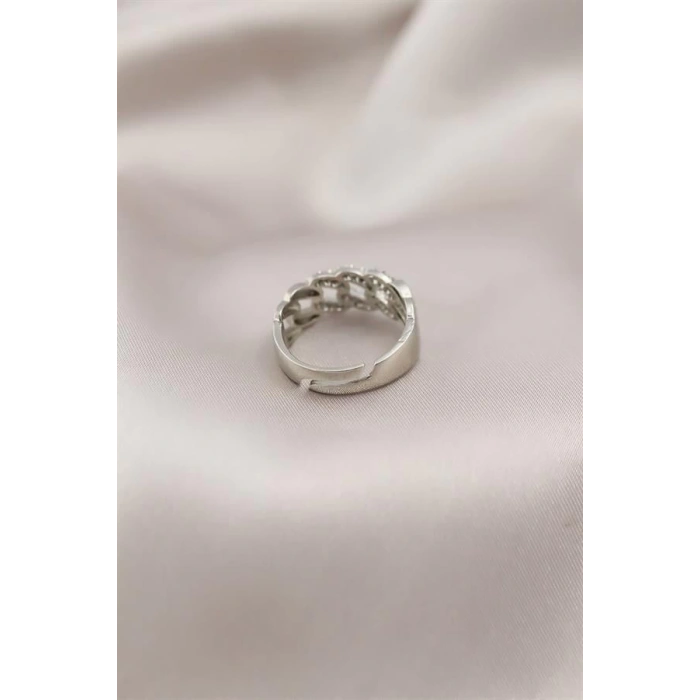 Gümüş Renk Metal Zincir Model Taşlı Kadın Yüzük