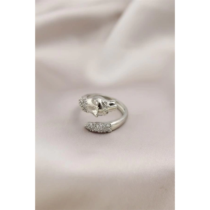 Gümüş Renkli Metal Kaplan Model Zirkon Taşlı Kadın Yüzük