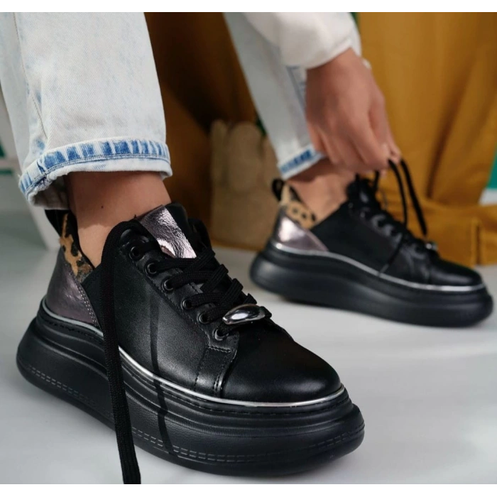 Jista Siyah Cilt Bağcıklı Spor Ayakkabı