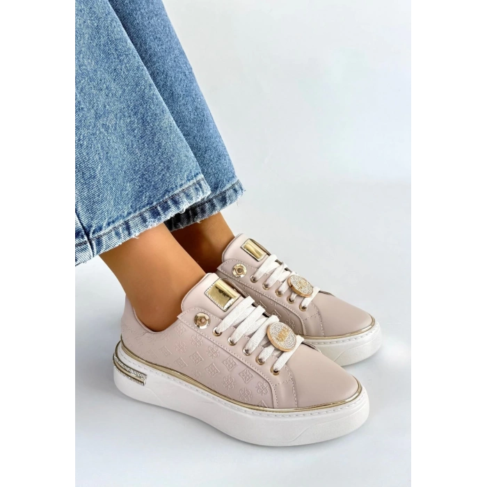 Jlar Bej Cilt Bağcıklı Spor Ayakkabı