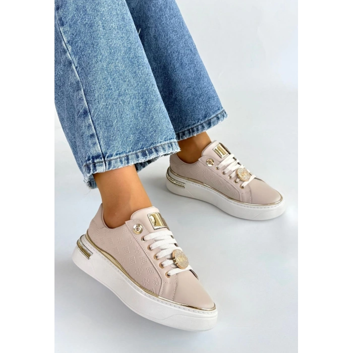 Jlar Bej Cilt Bağcıklı Spor Ayakkabı