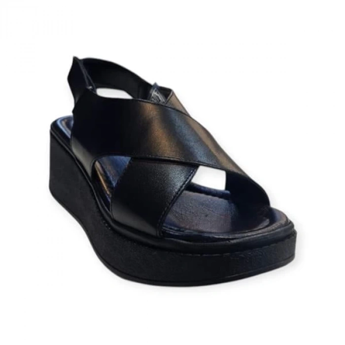 K1471118 Cırt Cırtlı Ayarlanabilir Yüksek Taban Kadın Sandalet Siyah