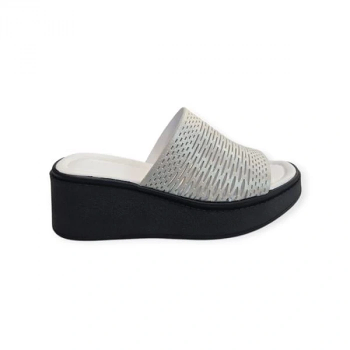 K1471130 Yüksek Taban Yaldızlı Kadın Terlik Beyaz