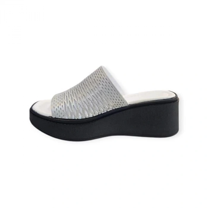 K1471130 Yüksek Taban Yaldızlı Kadın Terlik Beyaz