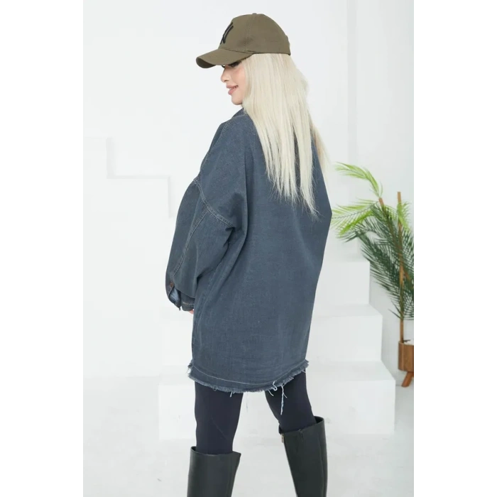 Kadın Çift Cepli Püskül Detay Kot Ceket