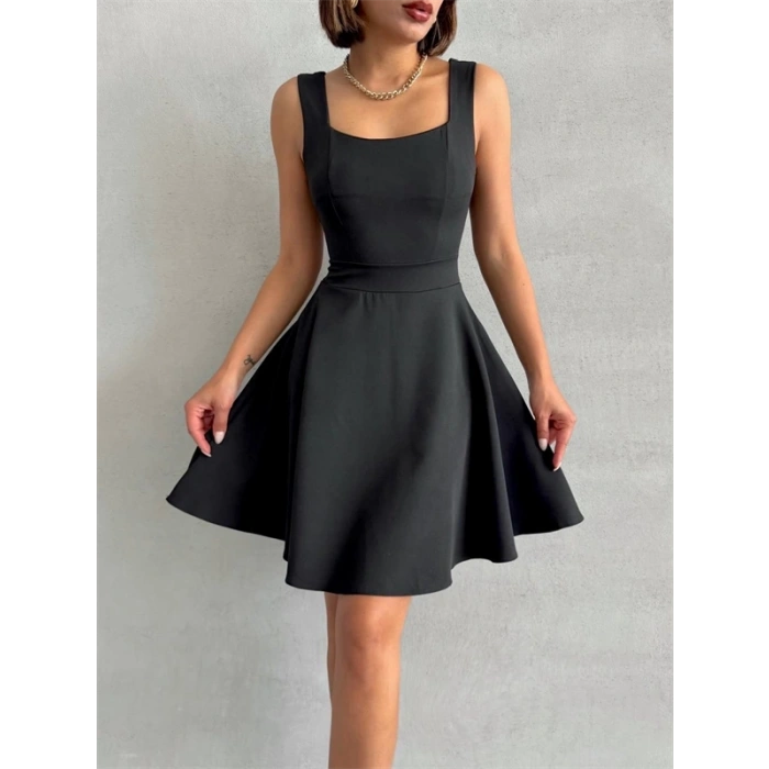 Kadın kare yaka kısa elbise s251188