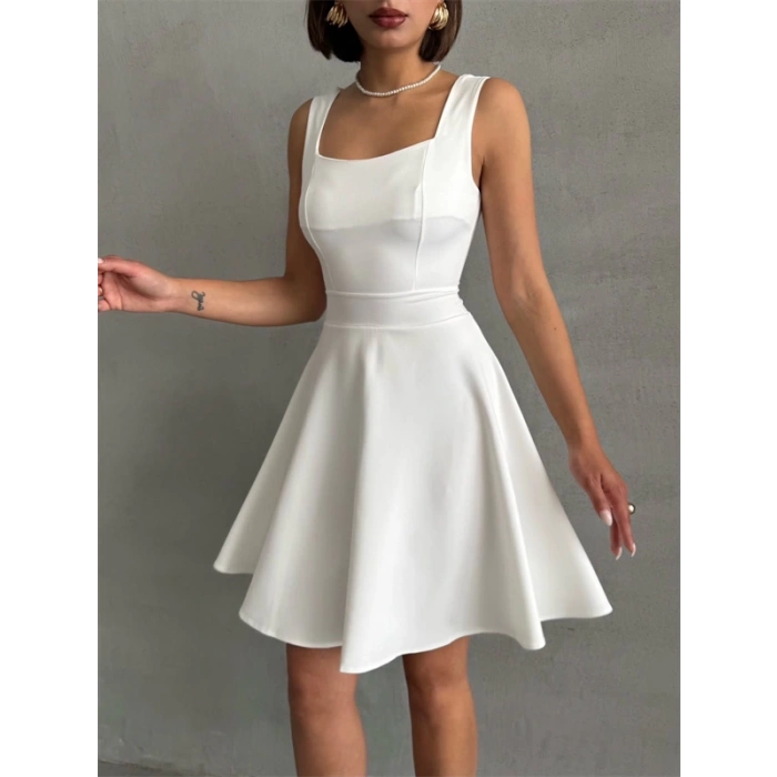 Kadın kare yaka kısa elbise s251188