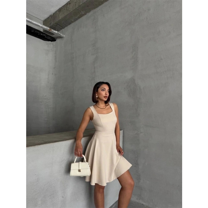 Kadın kare yaka kısa elbise s251188