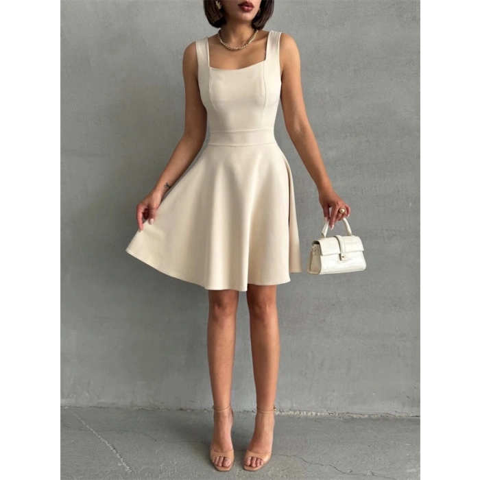 Kadın kare yaka kısa elbise s251188