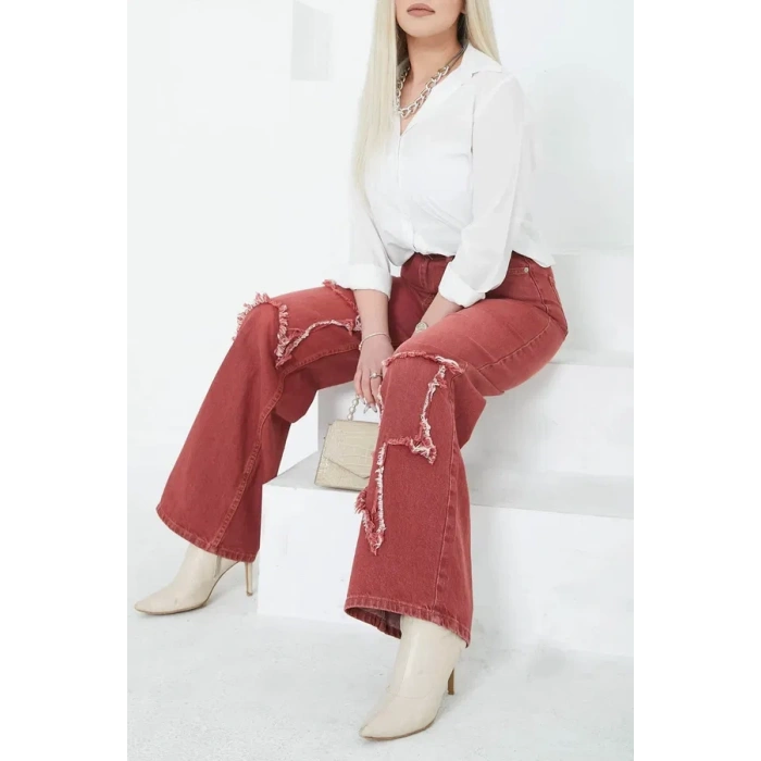 Kadın Yüksel Bel Püskül Detaylı Palazzo Jean Kot Pantolon