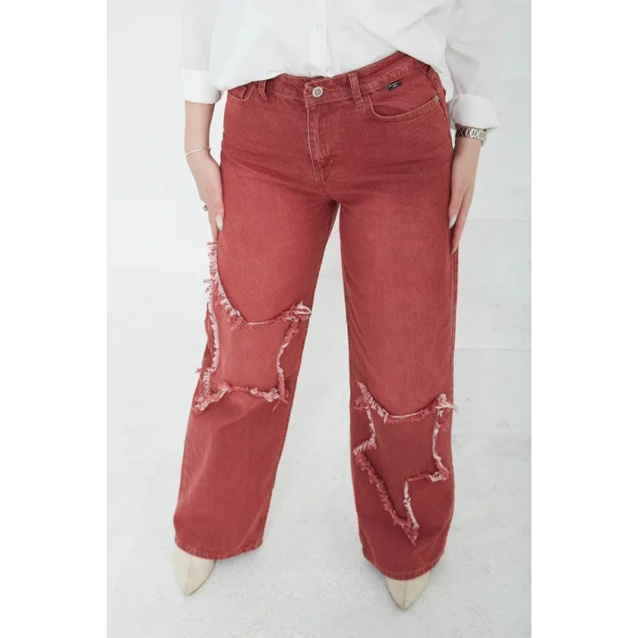 Kadın Yüksel Bel Püskül Detaylı Palazzo Jean Kot Pantolon