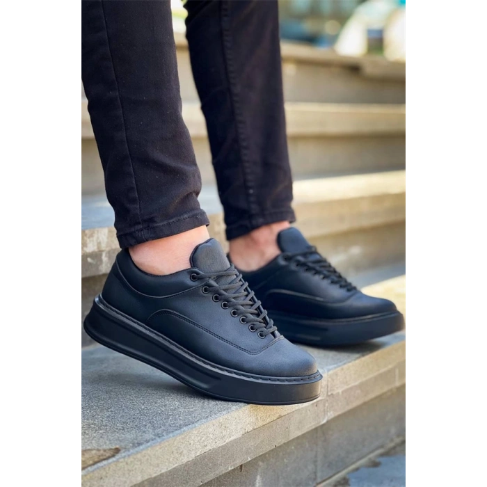 Kb-005 Kuback Siyah Cilt Siyah Taban  Bağcıklı  Günlük Erkek  Ayakkabı