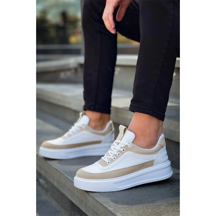 Kb-006 Kuback Beyaz Cilt Bej Süet  Yüksek Taban Bağcıklı Günlük Erkek Ayakkabı