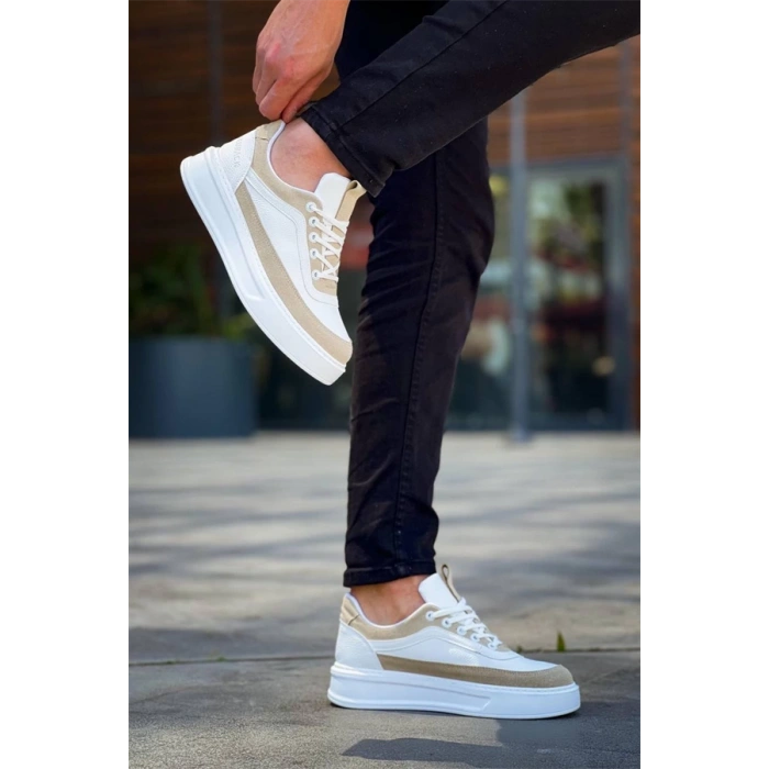 Kb-006 Kuback Beyaz Cilt Bej Süet  Yüksek Taban Bağcıklı Günlük Erkek Ayakkabı