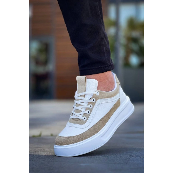 Kb-006 Kuback Beyaz Cilt Bej Süet  Yüksek Taban Bağcıklı Günlük Erkek Ayakkabı