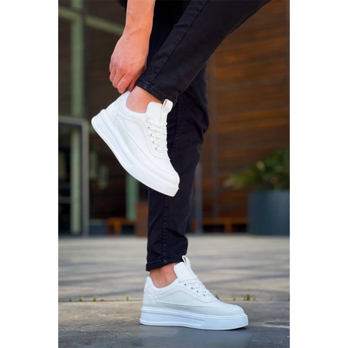 Kb-006 Kuback Beyaz Cilt  Yüksek Taban Bağcıklı Günlük Erkek Ayakkabı