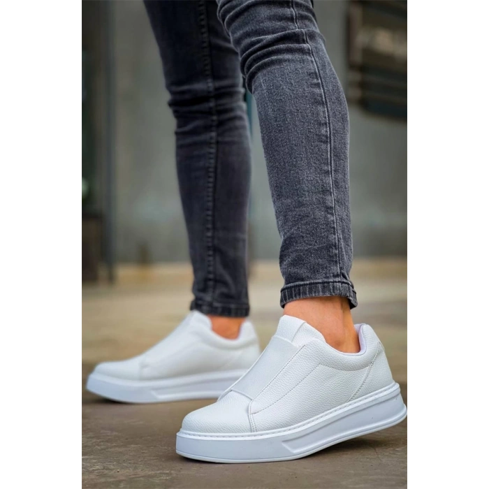Kb-007  Kuback  Beyaz Yüksek Taban Tek Bant Bağcıksız Günlük Erkek Ayakkabı