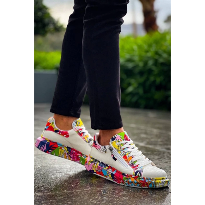 Kb-02  Kuback Bağcıklı Crocodile Beyaz Kırmızı Günlük Erkek Ayakkabı