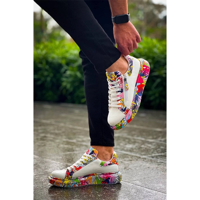 Kb-02  Kuback Bağcıklı Crocodile Beyaz Kırmızı Günlük Erkek Ayakkabı