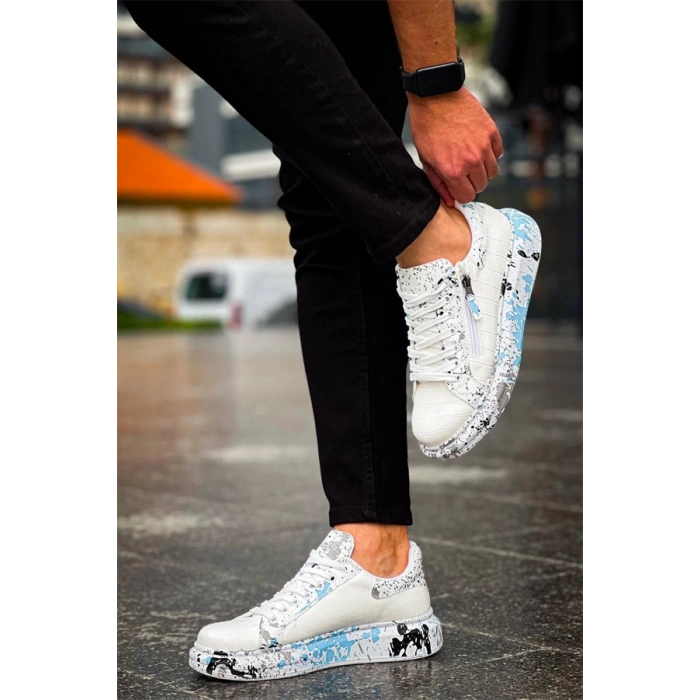 Kb-02  Kuback  Bağcıklı Crocodile Beyaz Mavi Günlük Erkek Ayakkabı