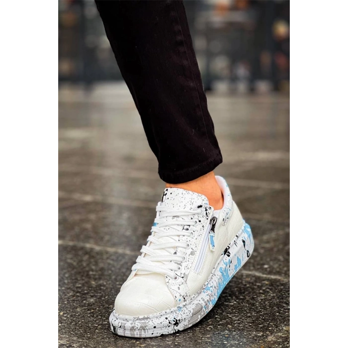 Kb-02  Kuback  Bağcıklı Crocodile Beyaz Mavi Günlük Erkek Ayakkabı