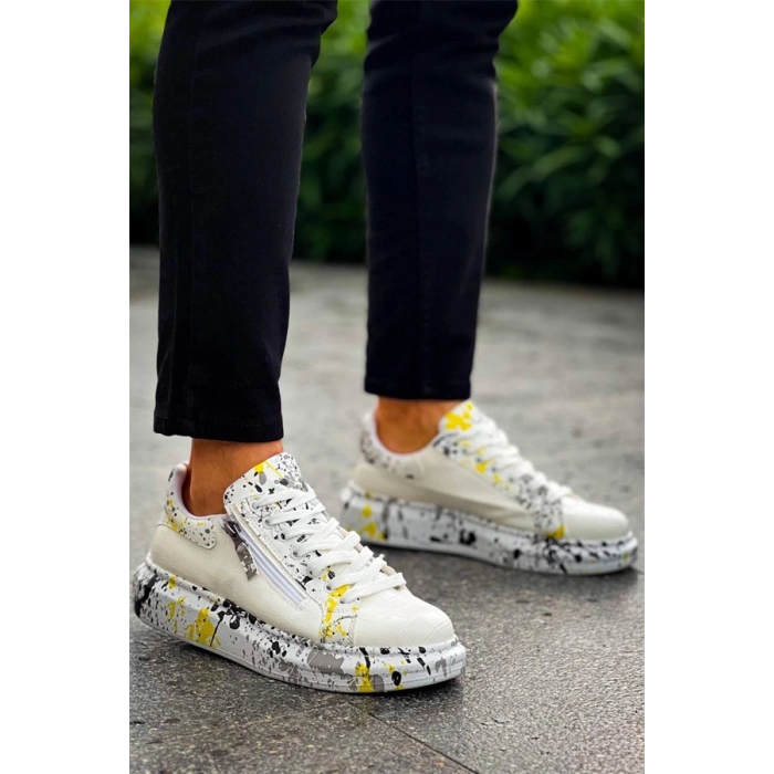 Kb-02  Kuback  Bağcıklı Crocodile Beyaz Sarı Günlük Erkek Ayakkabı