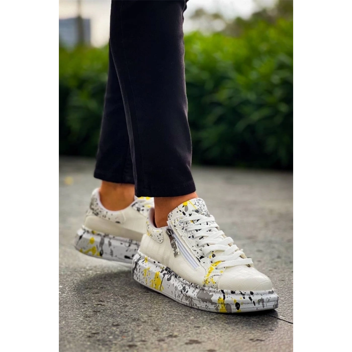 Kb-02  Kuback  Bağcıklı Crocodile Beyaz Sarı Günlük Erkek Ayakkabı