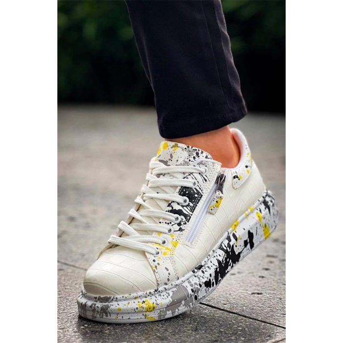 Kb-02  Kuback  Bağcıklı Crocodile Beyaz Sarı Günlük Erkek Ayakkabı