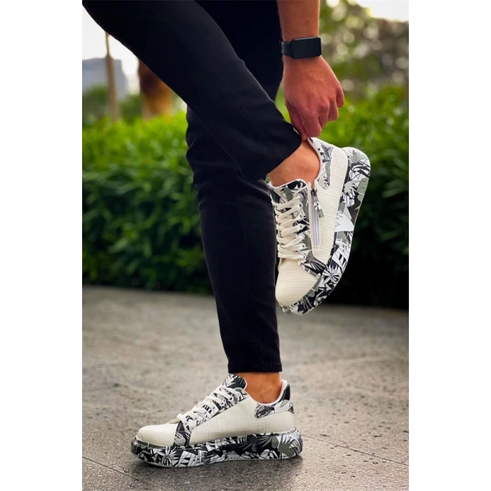 Kb-02  Kuback Bağcıklı Crocodile Beyaz Siyah Günlük Erkek Ayakkabı