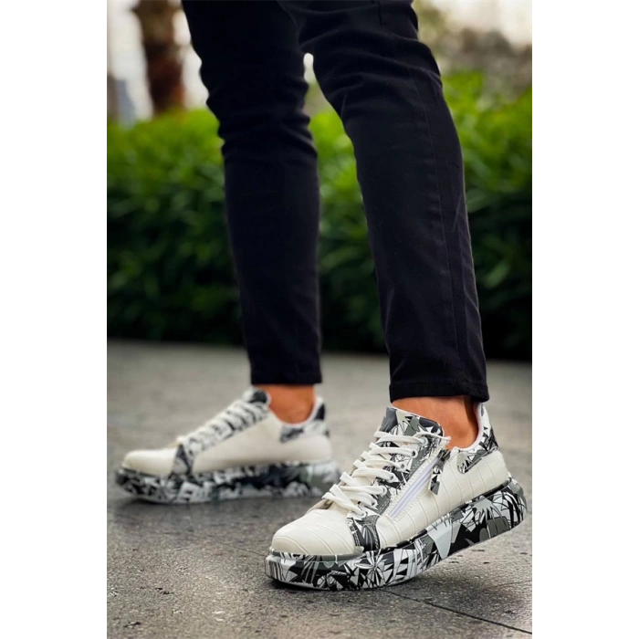 Kb-02  Kuback Bağcıklı Crocodile Beyaz Siyah Günlük Erkek Ayakkabı