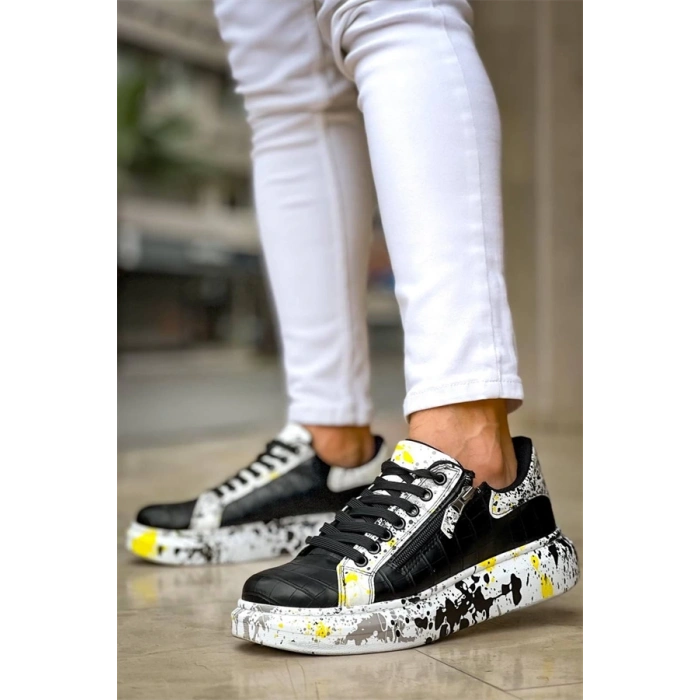 Kb-02  Kuback Bağcıklı Crocodile Siyah Sarı Günlük Erkek Ayakkabı