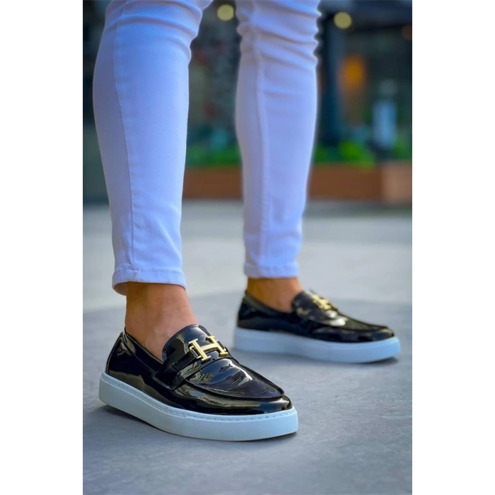 Kb-027  Kuback Bağcıksız Siyah Rugan H Günlük Erkek Ayakkabı