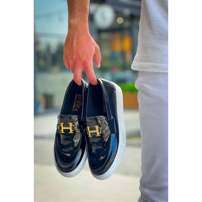 Kb-027  Kuback Bağcıksız Siyah Rugan H Günlük Erkek Ayakkabı