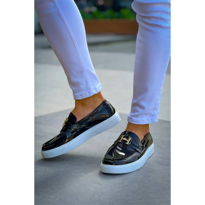 Kb-027  Kuback Bağcıksız Siyah Rugan H Günlük Erkek Ayakkabı