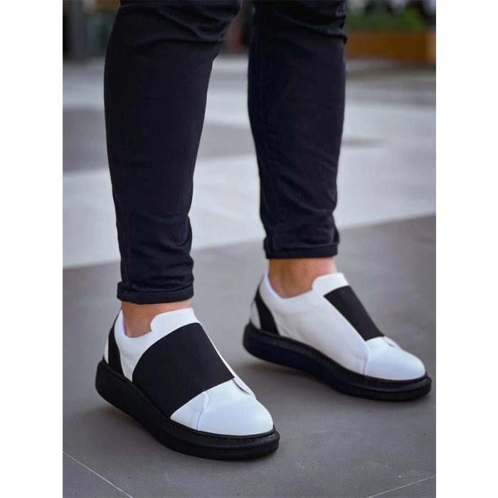 Kb-040  Kuback Beyaz Cilt Siyah Yüksek Taban Lastikli Günlük Erkek Ayakkabı