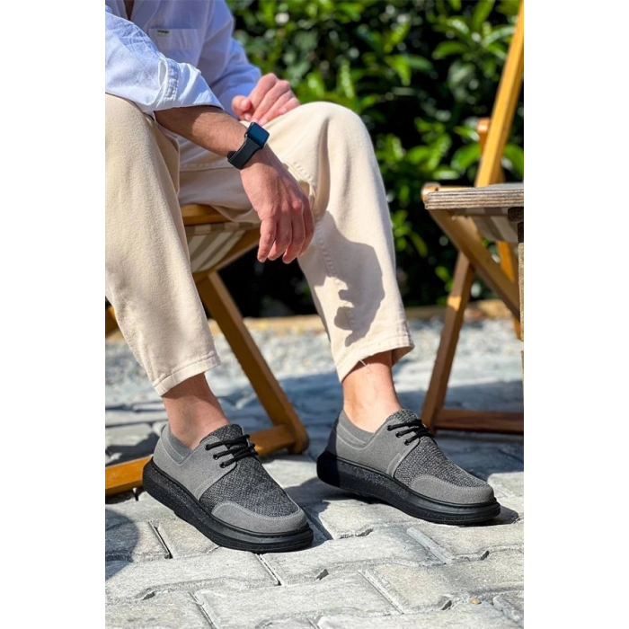 Kb-042  Kuback Bağcıklı Gri Siyah Taban Günlük Erkek Ayakkabı