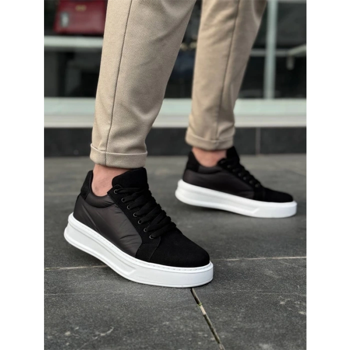 Kb-046 Kuback Siyah Paraşüt Beyaz Yüksek Taban Günlük Spor Ayakkabı