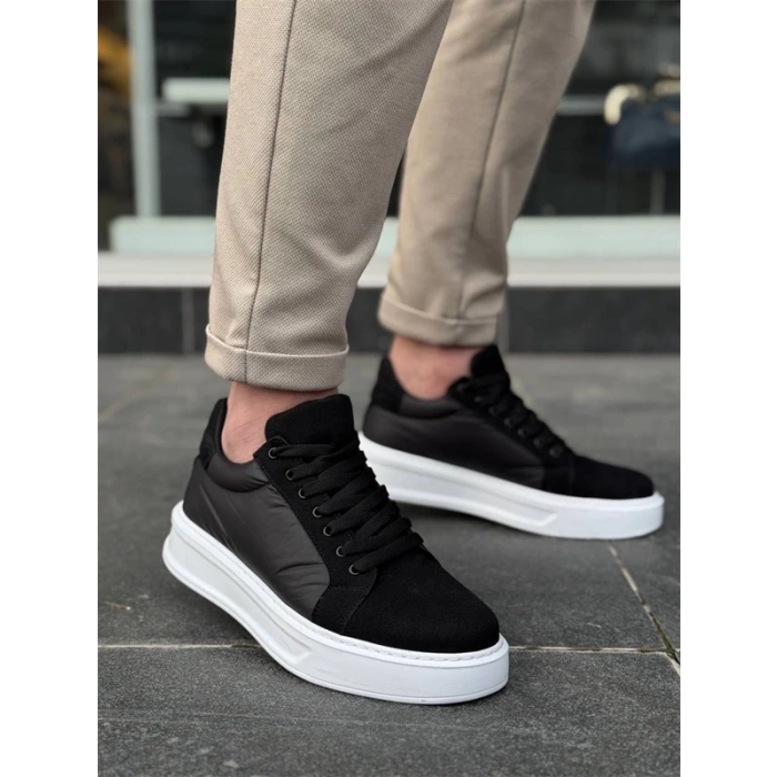 Kb-046 Kuback Siyah Paraşüt Beyaz Yüksek Taban Günlük Spor Ayakkabı