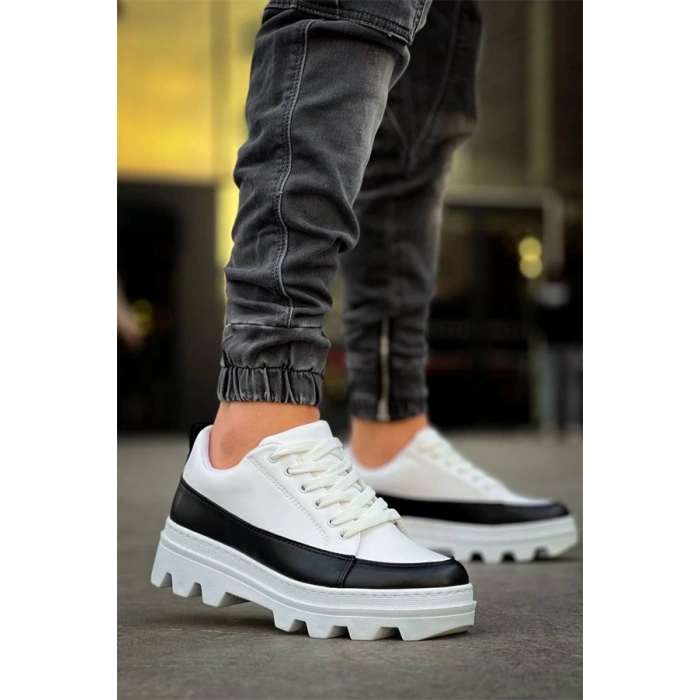 Kb-056 Kuback Beyaz Siyah Detaylı Beyaz Yüksek Taban Günlük Spor Ayakkabı