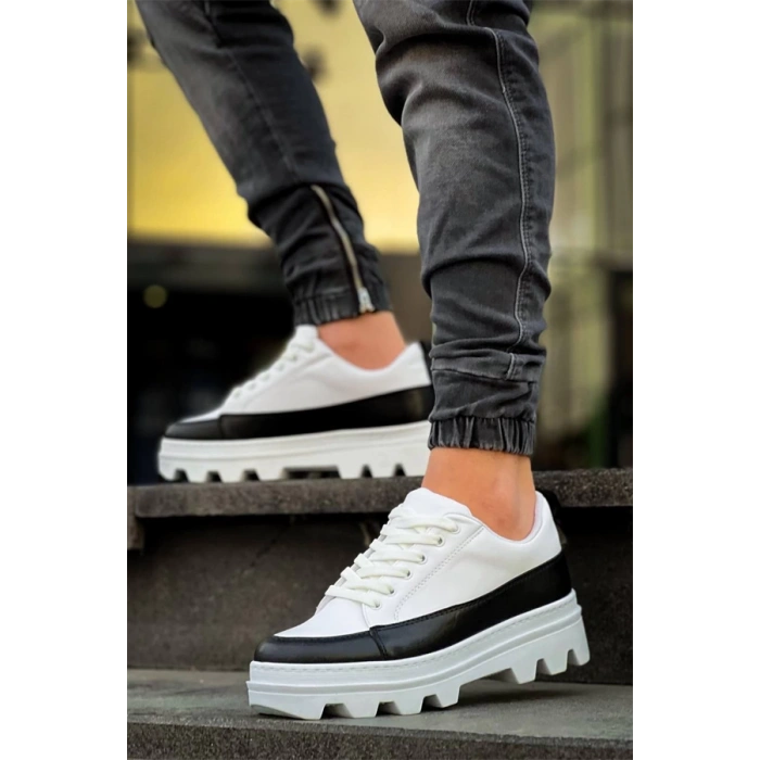 Kb-056 Kuback Beyaz Siyah Detaylı Beyaz Yüksek Taban Günlük Spor Ayakkabı