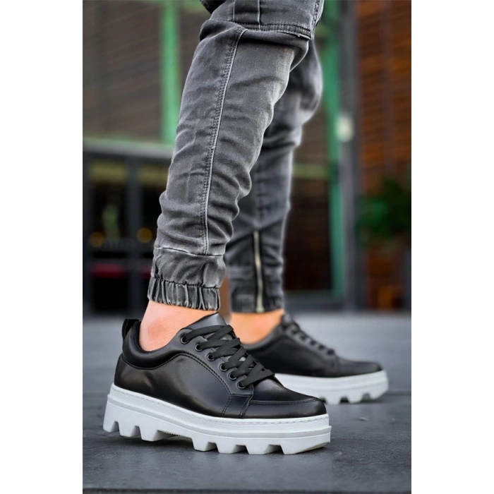 Kb-056 Kuback Siyah Cilt Beyaz Yüksek Taban Günlük Spor Ayakkabı