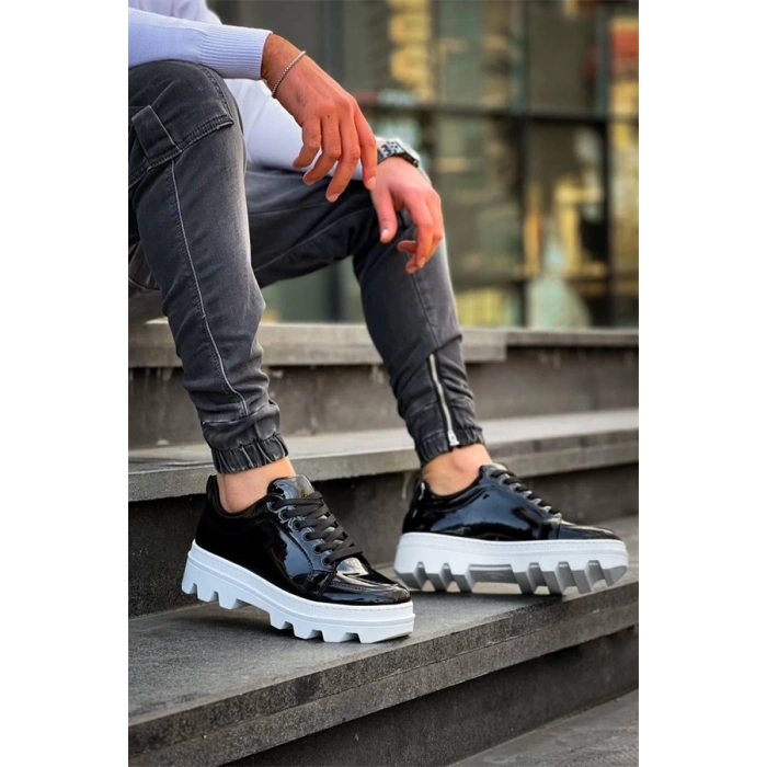 Kb-056 Kuback Siyah Rugan Beyaz Yüksek Taban Günlük Spor Ayakkabı