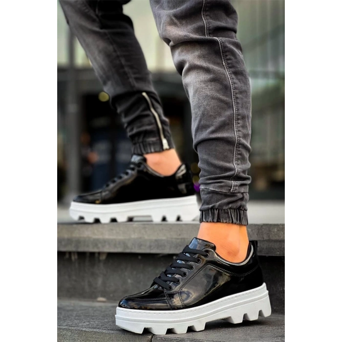 Kb-056 Kuback Siyah Rugan Beyaz Yüksek Taban Günlük Spor Ayakkabı