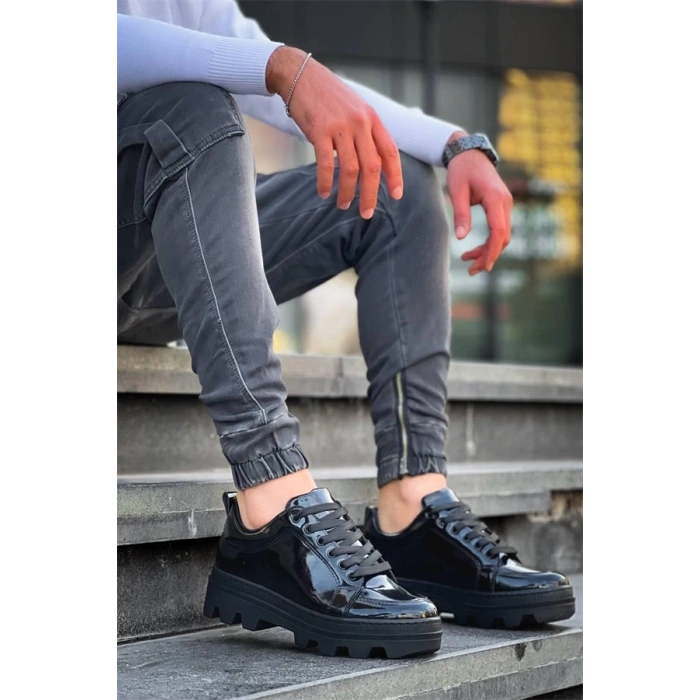 Kb-056 Kuback Siyah Rugan Siyah Yüksek Taban Günlük Spor Ayakkabı