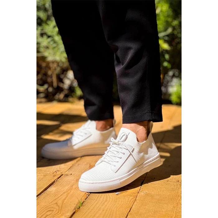 Kb-110  Kuback Beyaz Triko Yüksek Taban Bağcıklı Günlük Erkek Ayakkabı
